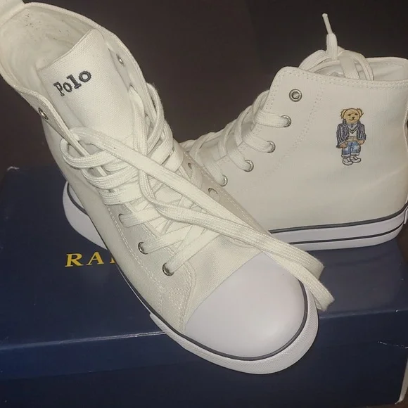 New Polo Bear by Ralph Lauren canvas high tops size 6.5jr=8wn - Picture 4 of 7